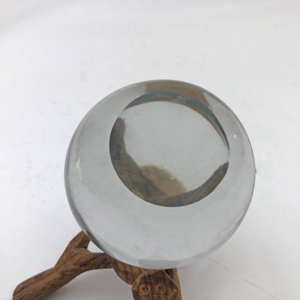 Clear Crystal Glass Ball 3 inch w/Snake Head Carved Stand Vintage - Picture 7 of 8